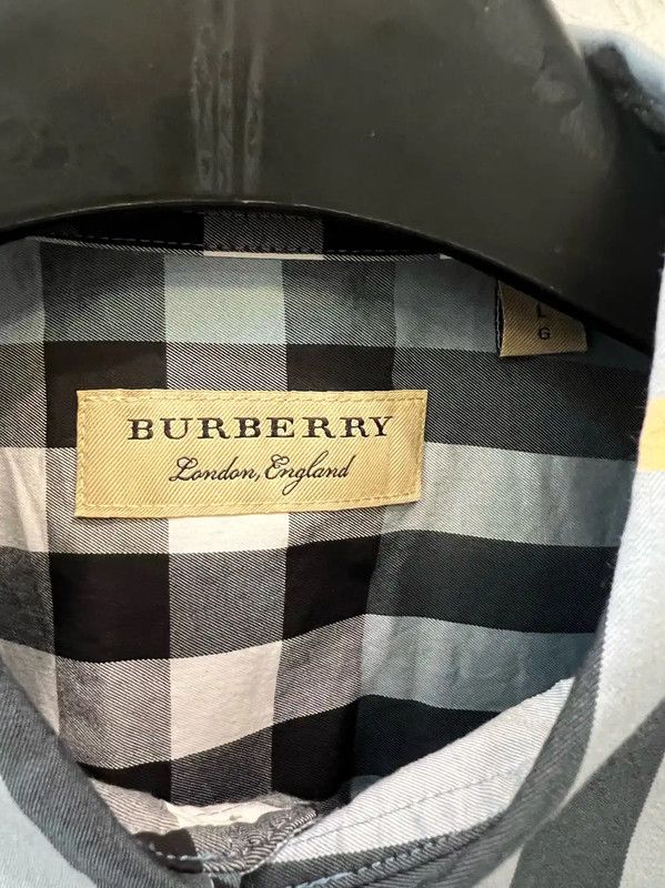 Burberry Burberry Light Blue Checked Long Sleeve Shirt Size US L / EU 52-54 / 3 - 5 Thumbnail
