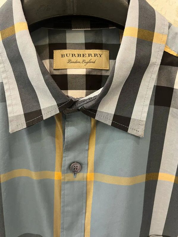 Burberry Burberry Light Blue Checked Long Sleeve Shirt Size US L / EU 52-54 / 3 - 4 Thumbnail