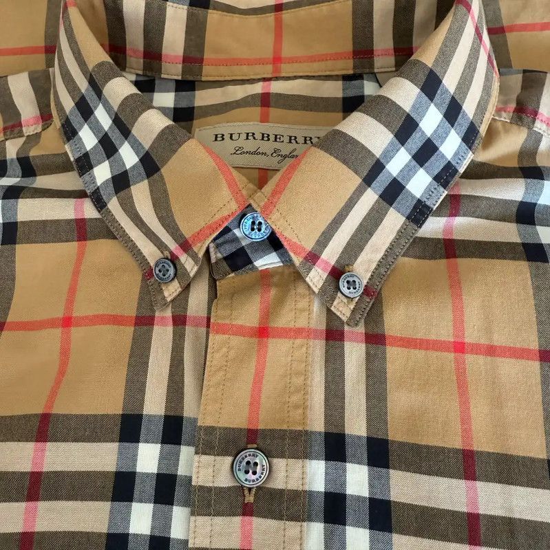 Burberry Burberry Khaki Plaid Short Sleeve Shirt Size US L / EU 52-54 / 3 - 5 Thumbnail