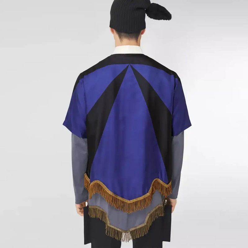 Burberry Burberry Oversized Blue Silk Polo with Fringes Size US M / EU 48-50 / 2 - 3 Thumbnail