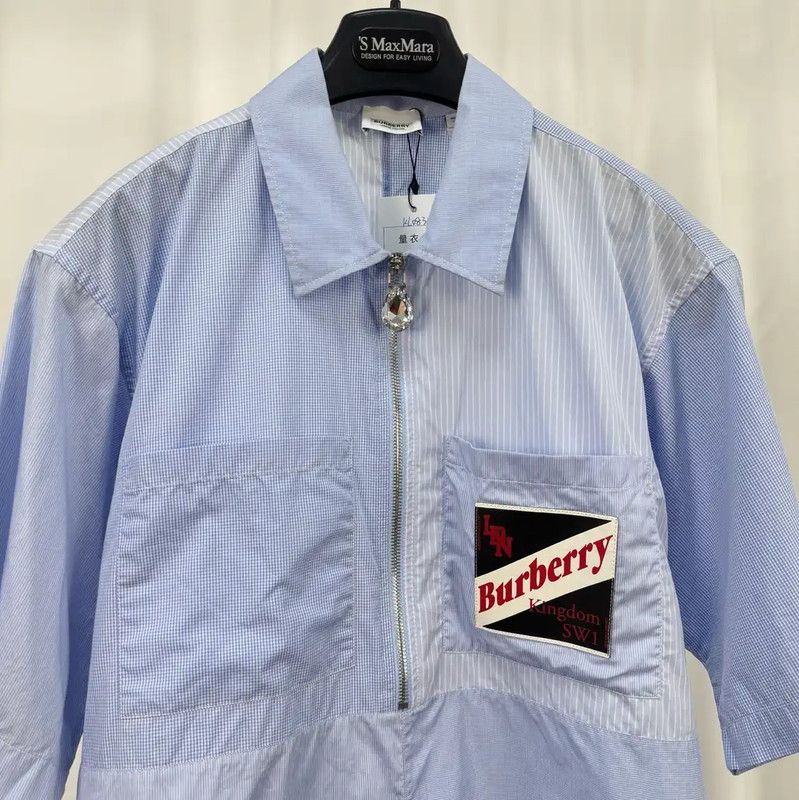 Burberry Burberry Blue Cotton Half-Zip Short Sleeve Shirt Size US S / EU 44-46 / 1 - 3 Thumbnail