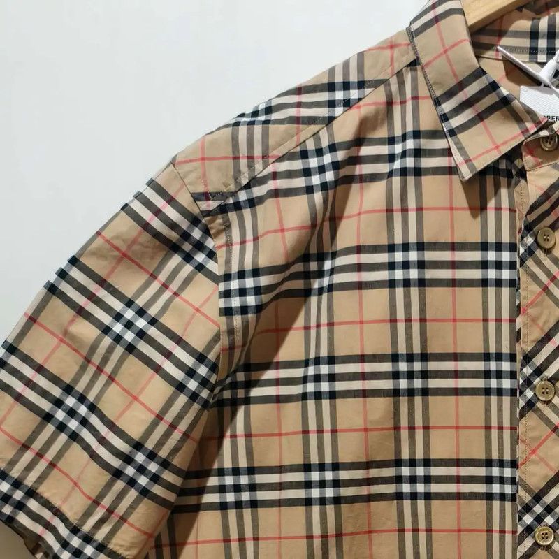Burberry Burberry Khaki Short Sleeve Cotton Check Shirt Size US S / EU 44-46 / 1 - 4 Thumbnail