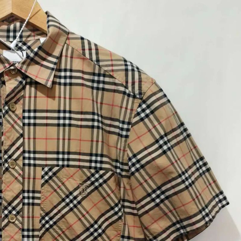 Burberry Burberry Khaki Short Sleeve Cotton Check Shirt Size US S / EU 44-46 / 1 - 5 Thumbnail