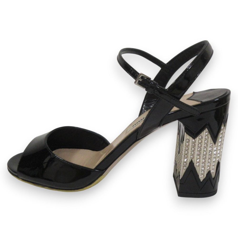 Miu Miu Miu Miu Miu Miu Crystal Chunky Heel Sandals Leather Shoes DUTY FREE for USA Size ONE SIZE - 2 Thumbnail