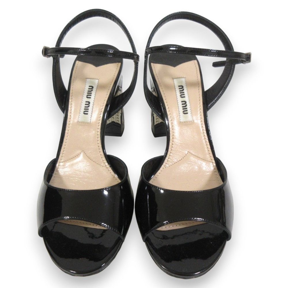Miu Miu Miu Miu Miu Miu Crystal Chunky Heel Sandals Leather Shoes DUTY FREE for USA Size ONE SIZE - 3 Thumbnail