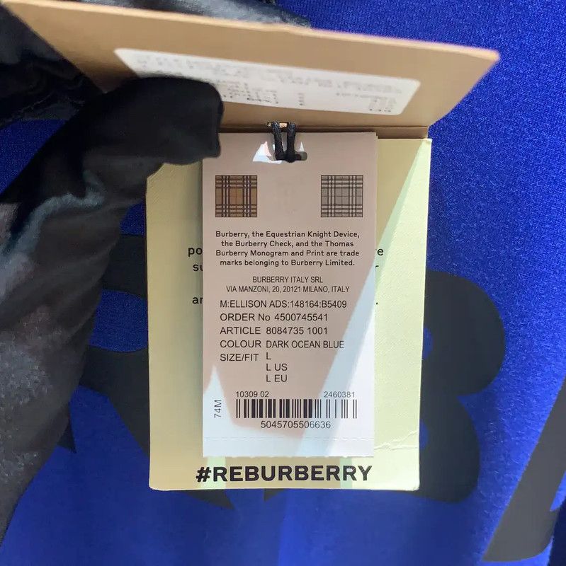 Burberry Burberry Blue Men's T-shirt with Black Logo Size US L / EU 52-54 / 3 - 8 Thumbnail