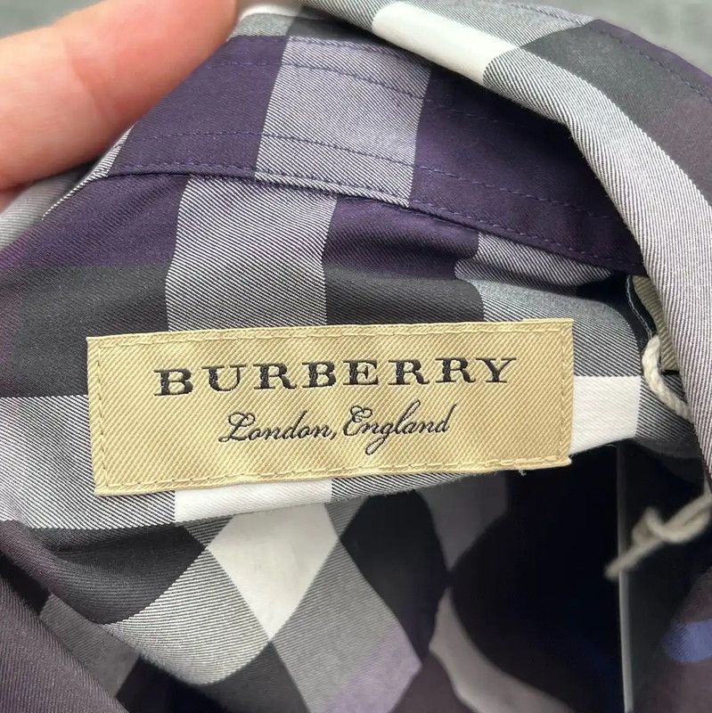 Burberry Burberry Purple Long Sleeve Check Shirt Size US XL / EU 56 / 4 - 5 Thumbnail