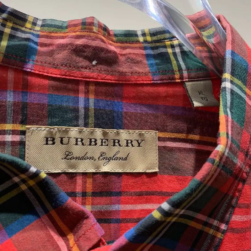 Burberry Red Plaid Cotton Button-Up Shirt