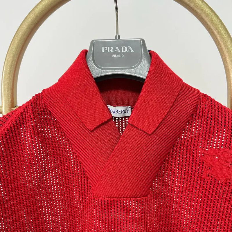 Burberry Burberry Red Cotton Blend Short Sleeve Polo Size US M / EU 48-50 / 2 - 2 Thumbnail