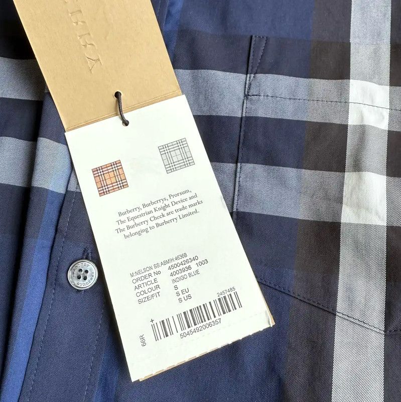 Burberry Burberry Summer Dark Blue Cotton Short Sleeve Shirt Size US S / EU 44-46 / 1 - 8 Thumbnail
