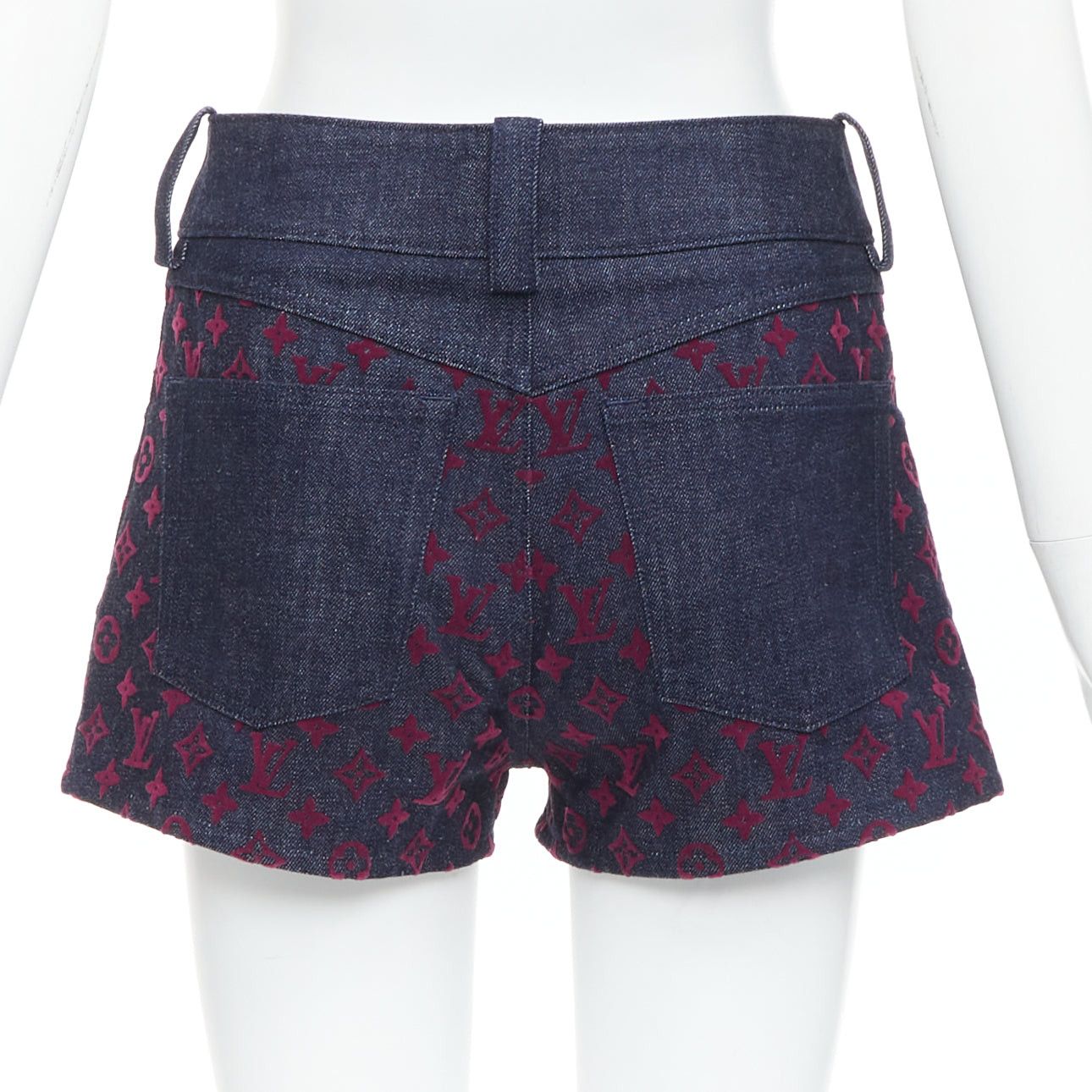 Louis Vuitton LOUIS VUITTON Flocked Monogram burgundy blue monogram denim shorts XS Size 27" / US 4 / IT 40 - 5 Thumbnail
