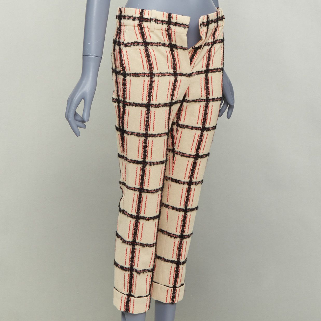 Chloe CHLOE Noir Rose black nude wool mohair plaid checked pants FR34 XS Size 26" / US 2 / IT 38 - 3 Thumbnail