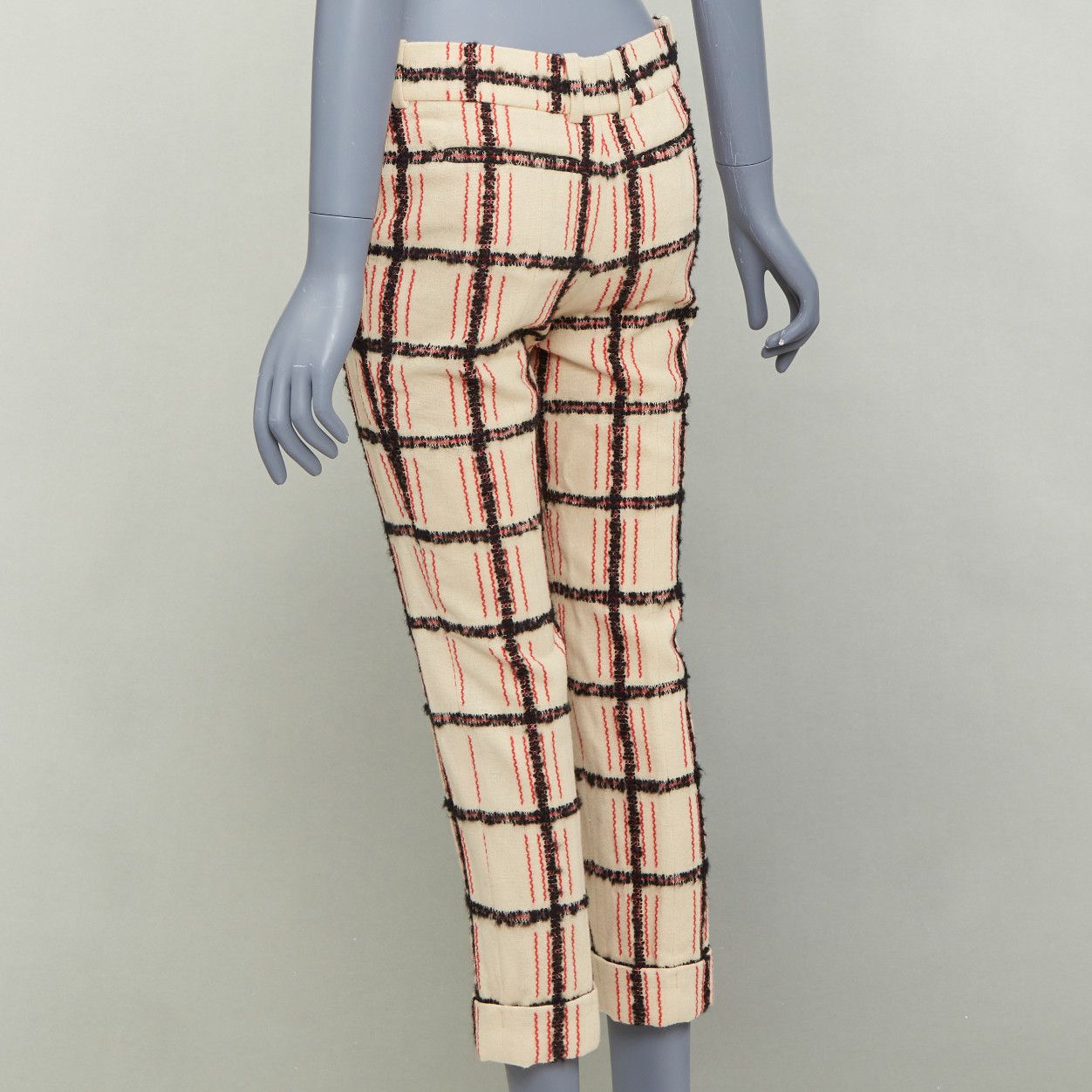 Chloe CHLOE Noir Rose black nude wool mohair plaid checked pants FR34 XS Size 26" / US 2 / IT 38 - 6 Thumbnail