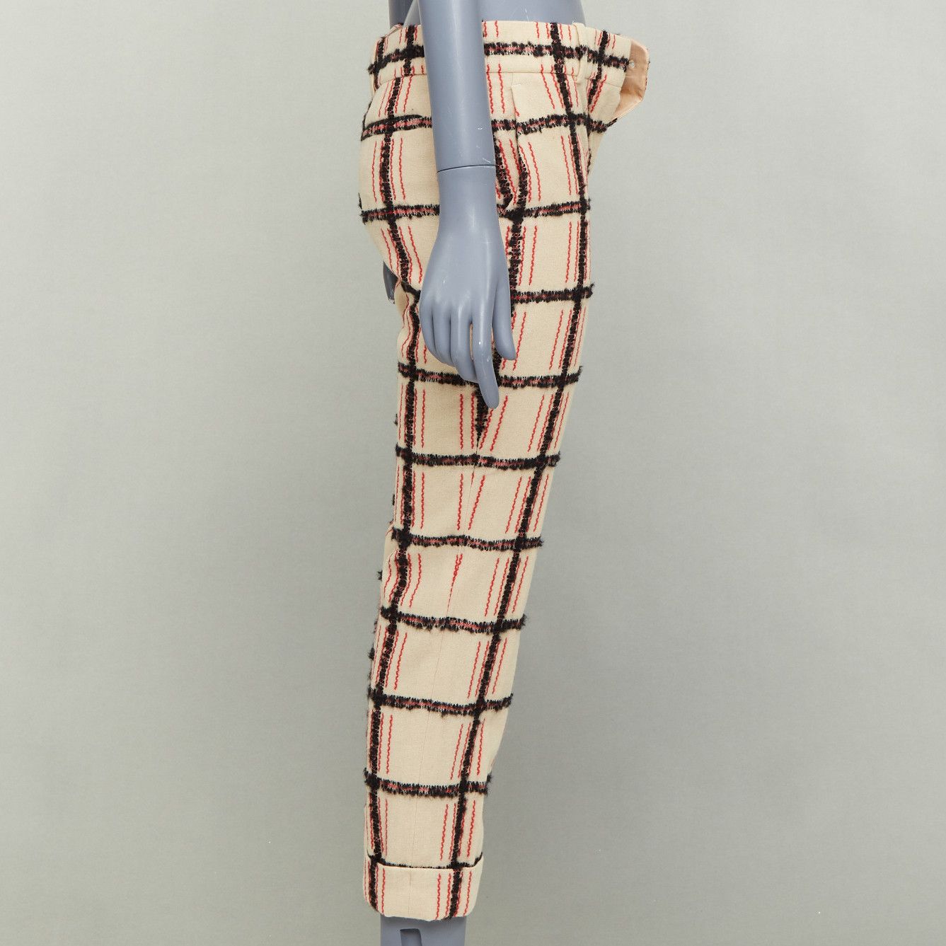 Chloe CHLOE Noir Rose black nude wool mohair plaid checked pants FR34 XS Size 26" / US 2 / IT 38 - 4 Thumbnail