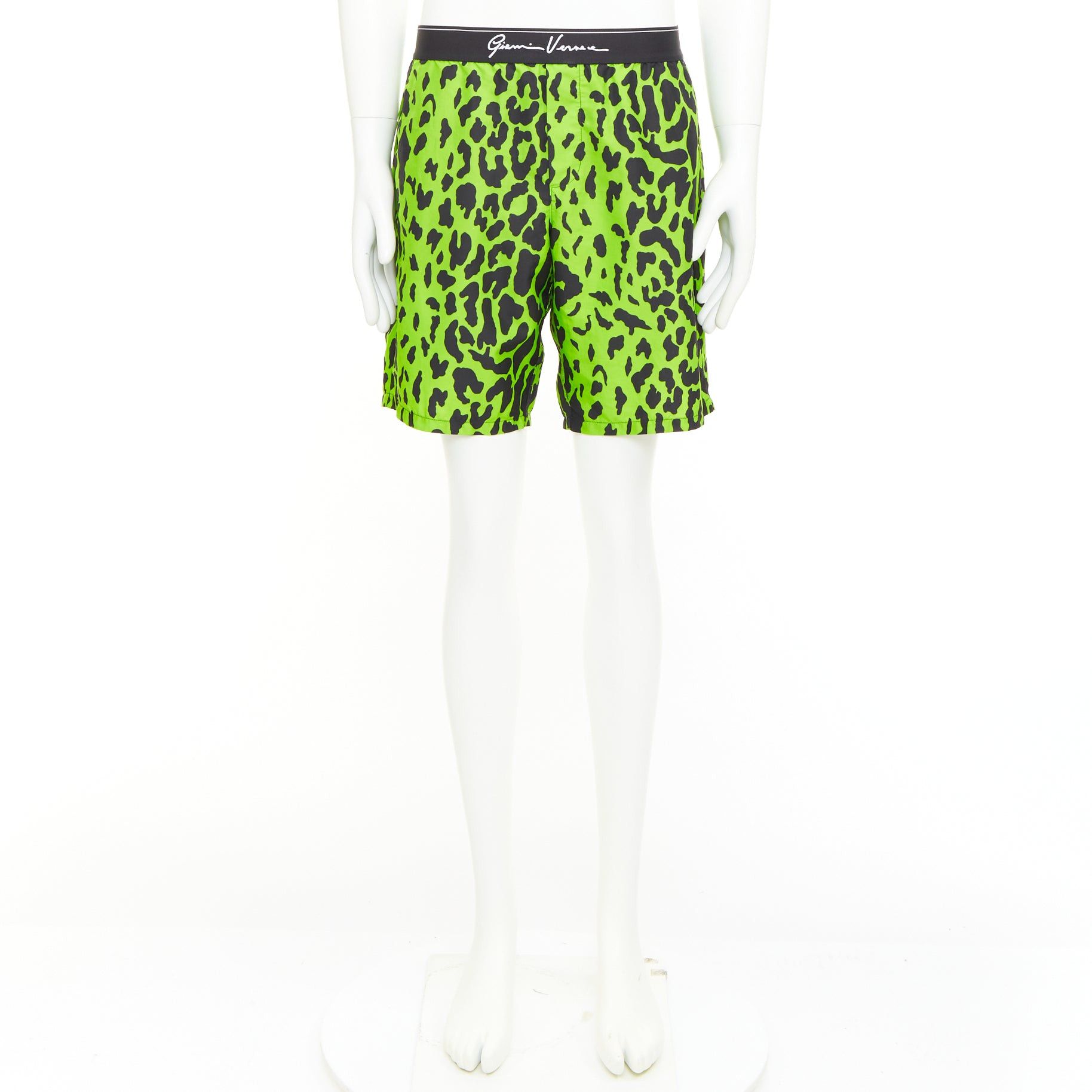 Versace VERSACE neon green black leopard print black logo waistband swim trunks Sz4 Size US 34 / EU 50 - 9 Thumbnail