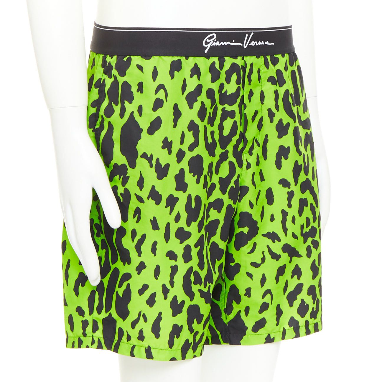 Versace VERSACE neon green black leopard print black logo waistband swim trunks Sz4 Size US 34 / EU 50 - 3 Thumbnail