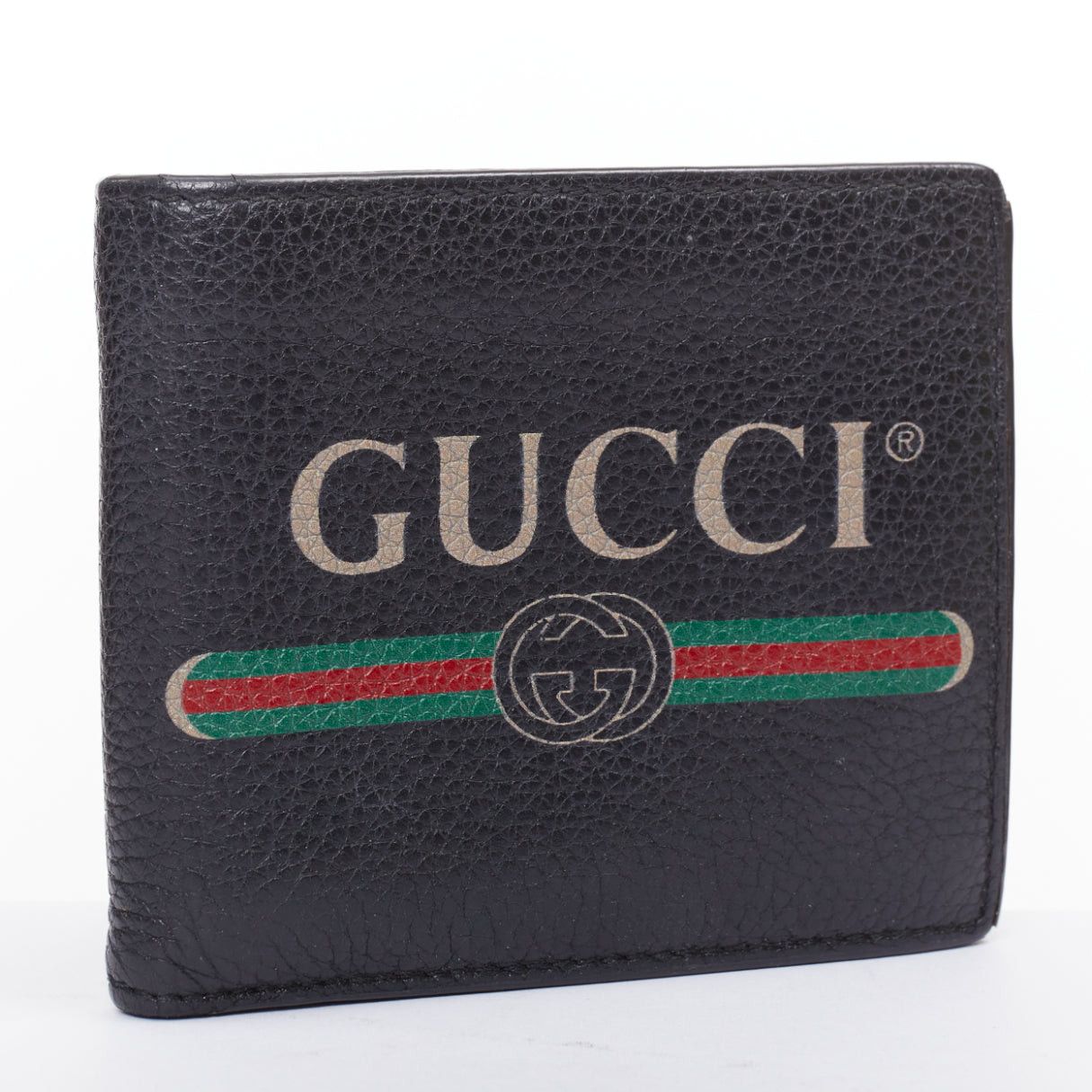 Gucci GUCCI black grained leather vintage logo bifold wallet Size ONE SIZE - 3 Thumbnail