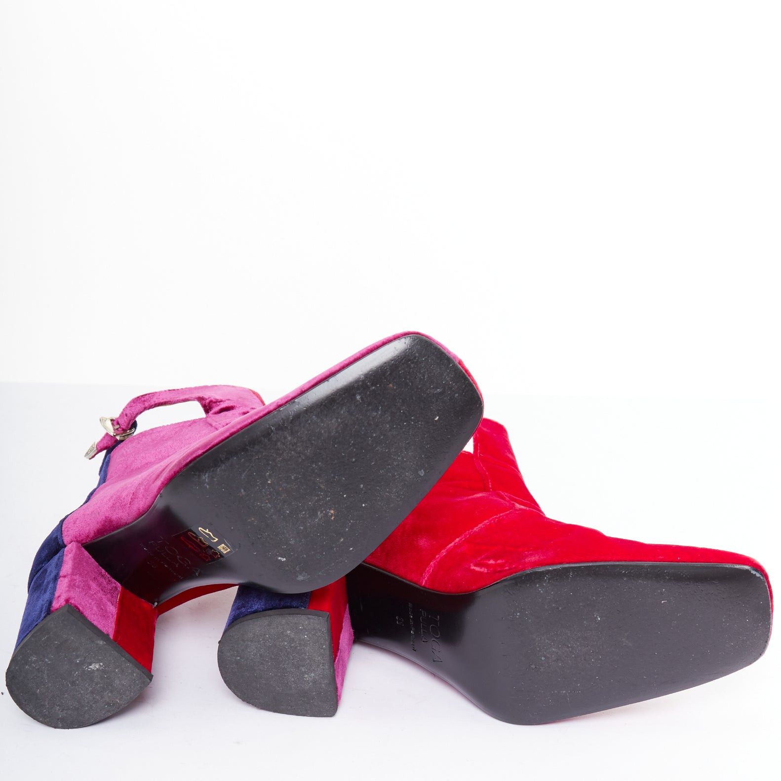 TOGA VIRILIS TOGA ARCHIVES Pulla tricolor velvet square toe ankle booties EU39 Size US 9 / IT 39 - 11 Thumbnail