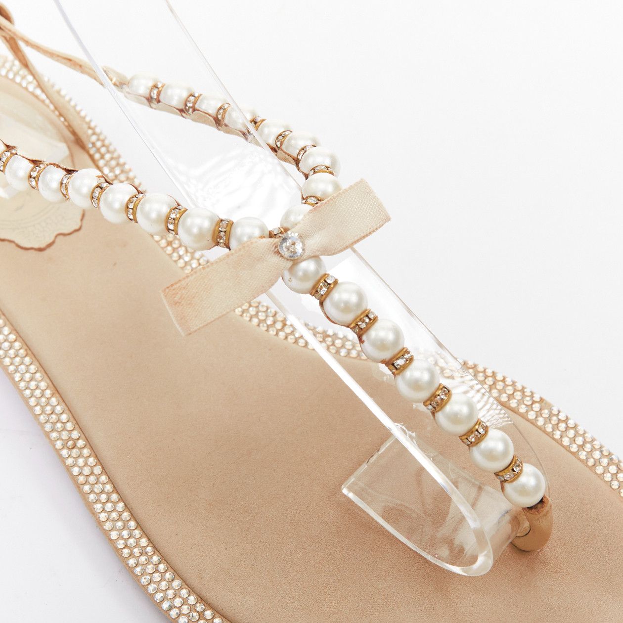 Rene Caovilla RENE CAOVILLA cream bow faux pearl tstrap strass trim flat sandals EU36 Size US 6 / IT 36 - 7 Thumbnail