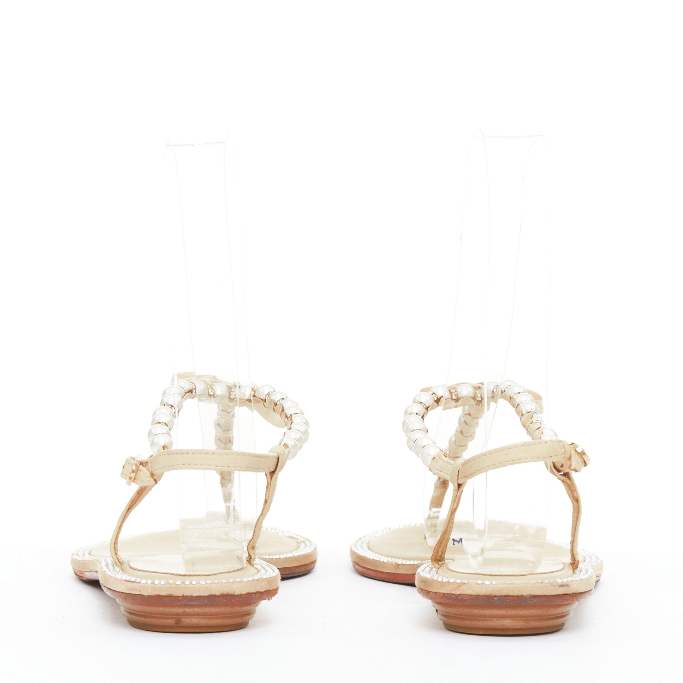 Rene Caovilla RENE CAOVILLA cream bow faux pearl tstrap strass trim flat sandals EU36 Size US 6 / IT 36 - 5 Thumbnail