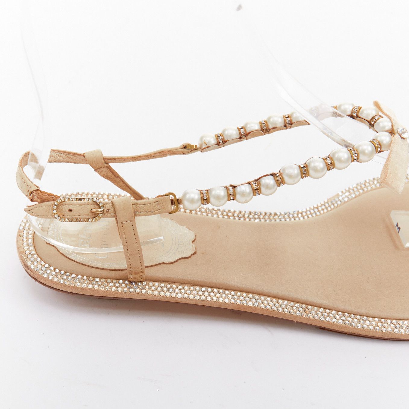 Rene Caovilla RENE CAOVILLA cream bow faux pearl tstrap strass trim flat sandals EU36 Size US 6 / IT 36 - 8 Thumbnail