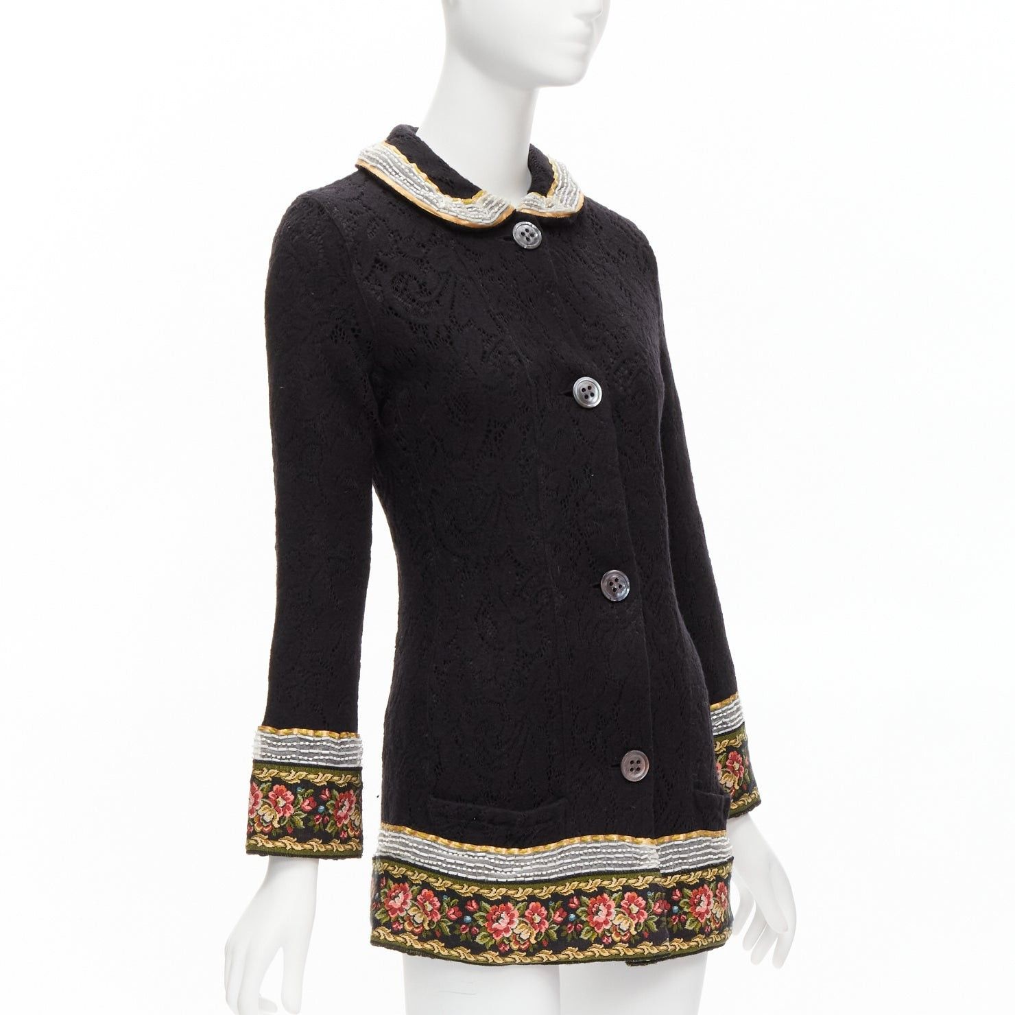 Voyage VOYAGE INVEST IN THE ORIGINAL LONDON red green beaded floral black wool coat L Size M / US 6-8 / IT 42-44 - 3 Thumbnail