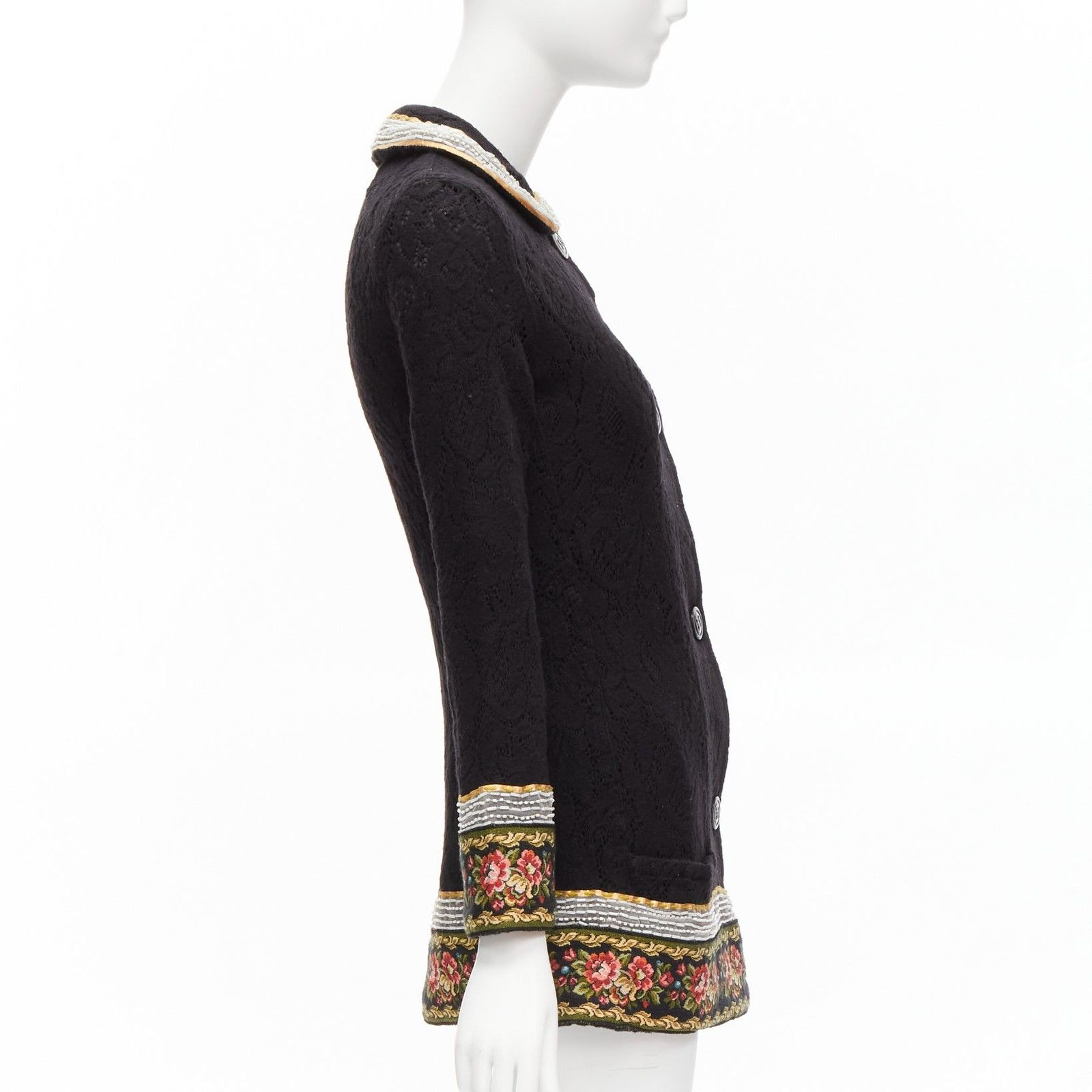 Voyage VOYAGE INVEST IN THE ORIGINAL LONDON red green beaded floral black wool coat L Size M / US 6-8 / IT 42-44 - 4 Thumbnail