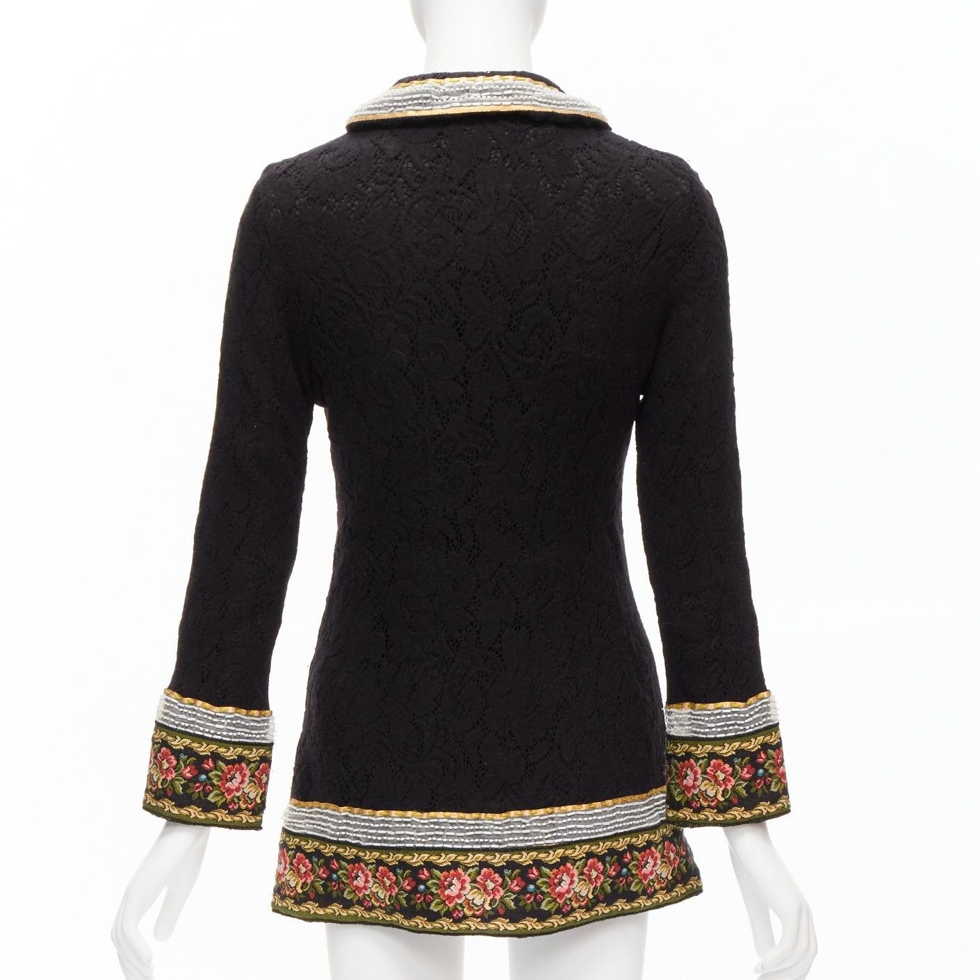 Voyage VOYAGE INVEST IN THE ORIGINAL LONDON red green beaded floral black wool coat L Size M / US 6-8 / IT 42-44 - 5 Thumbnail