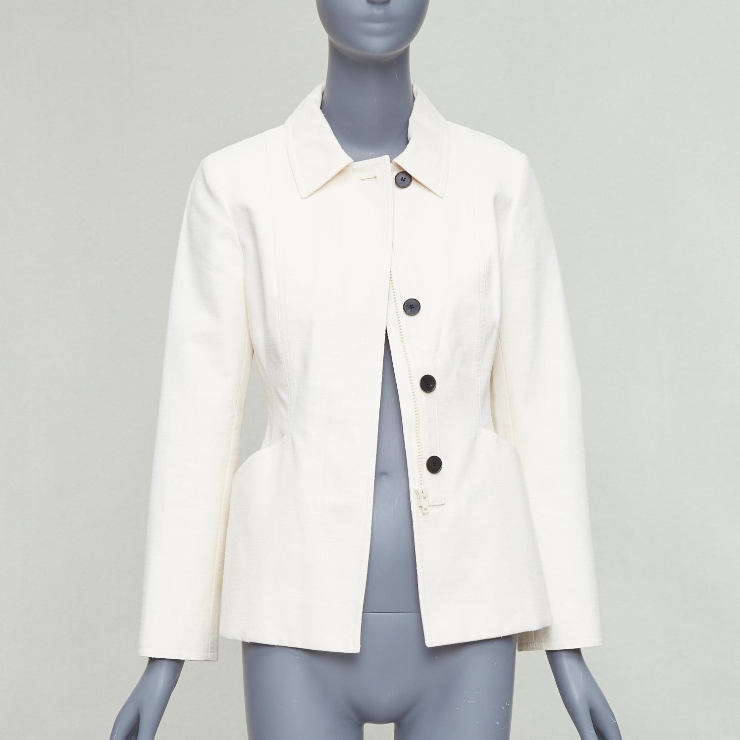 Dior CHRISTIAN DIOR Bar Jacket cream cotton blend canvas contour jacket FR36 S Size S / US 4 / IT 40 - 3 Thumbnail