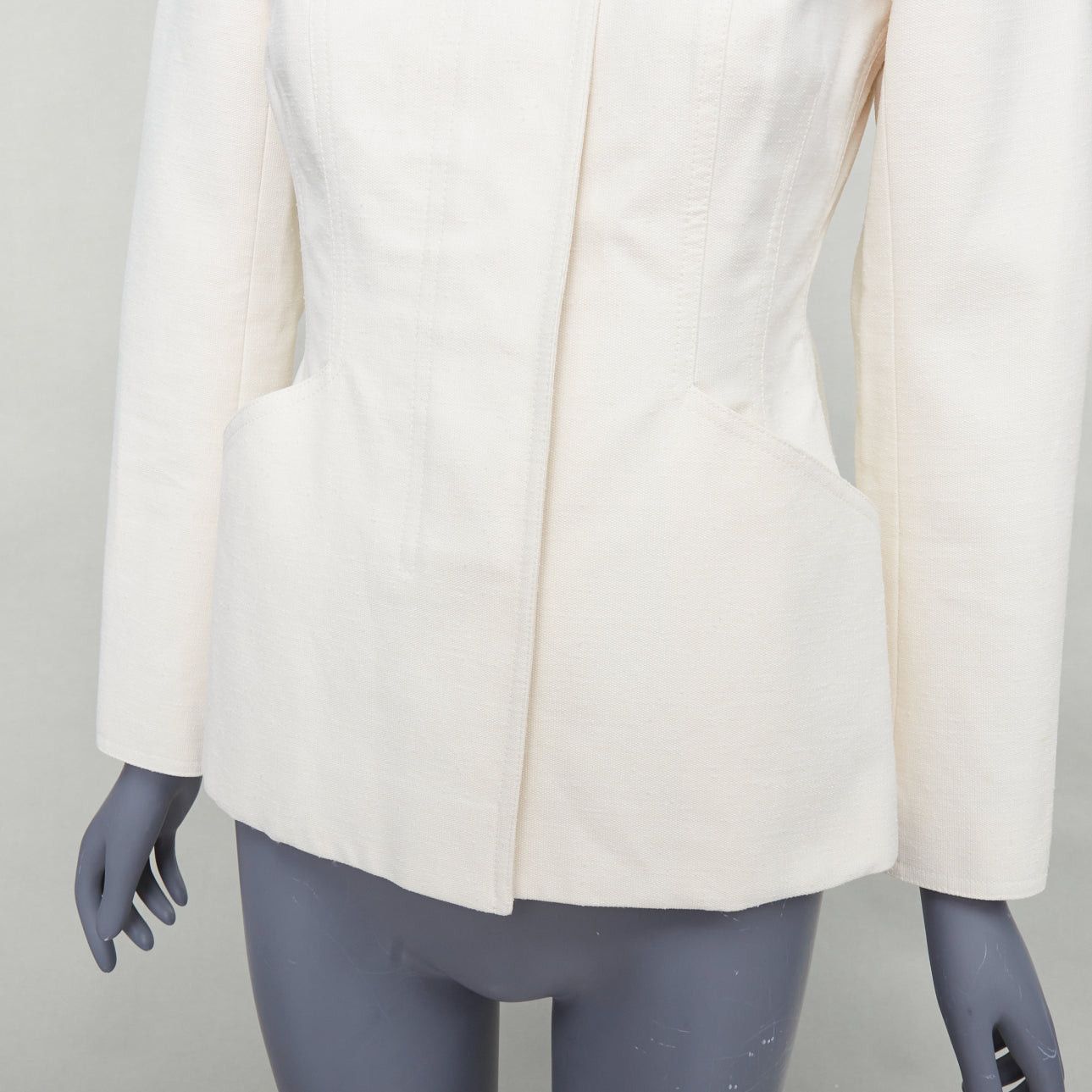 Dior CHRISTIAN DIOR Bar Jacket cream cotton blend canvas contour jacket FR36 S Size S / US 4 / IT 40 - 2 Thumbnail