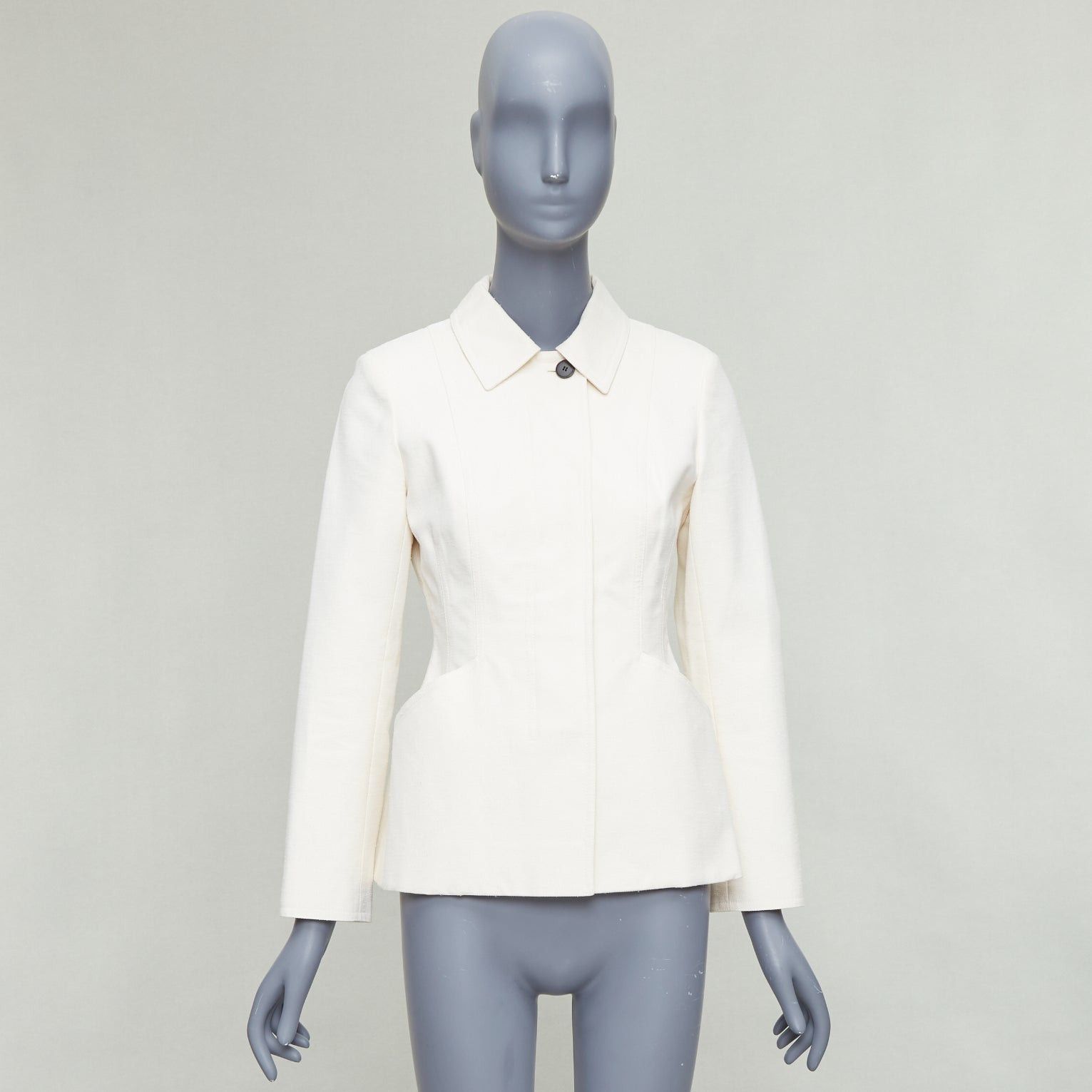 Dior CHRISTIAN DIOR Bar Jacket cream cotton blend canvas contour jacket FR36 S Size S / US 4 / IT 40 - 10 Thumbnail