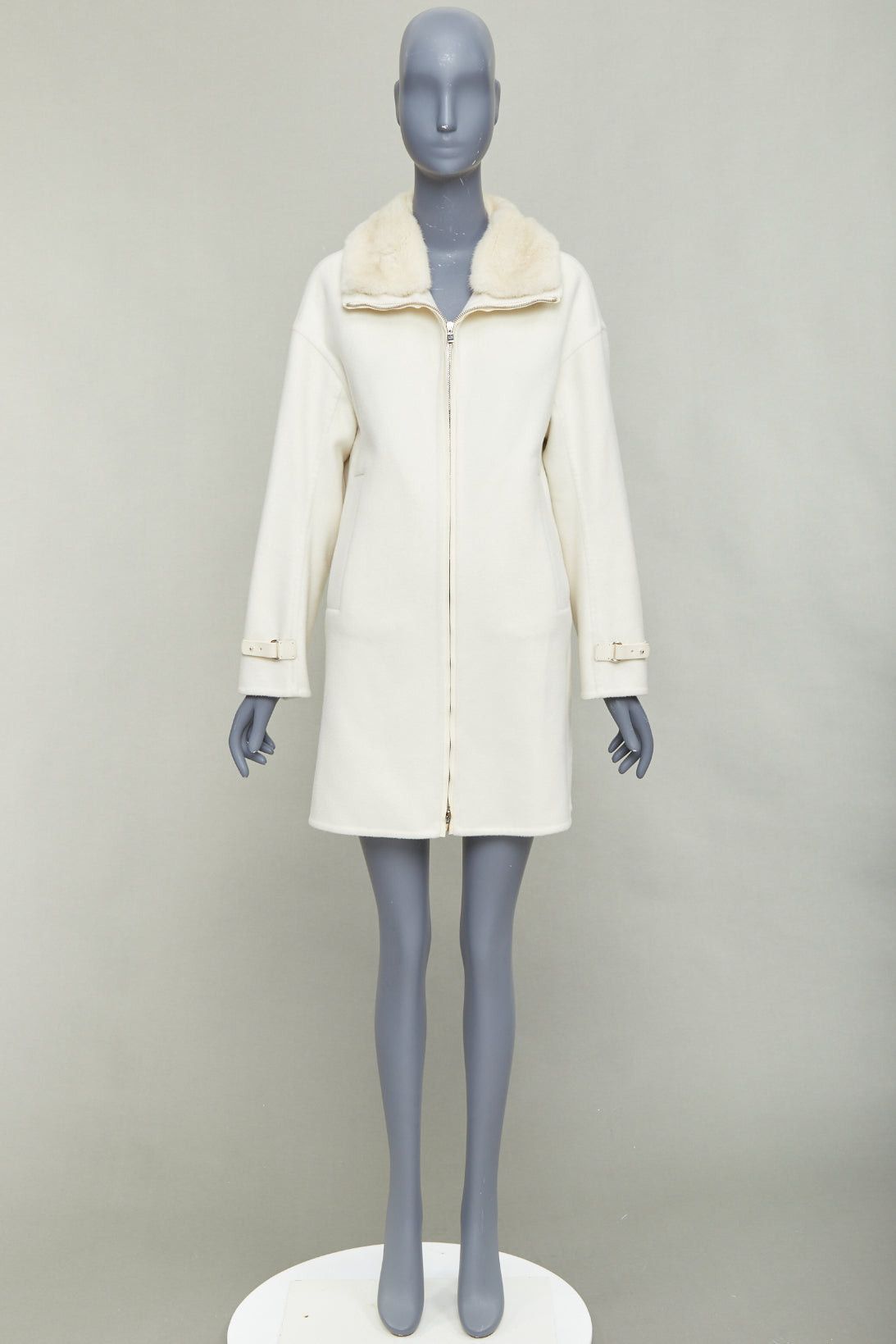 Loro Piana LORO PIANA Baby Cashmere Jubilee cream double face cashmere lambskin fur collar coat S Size S / US 4 / IT 40 - 11 Thumbnail