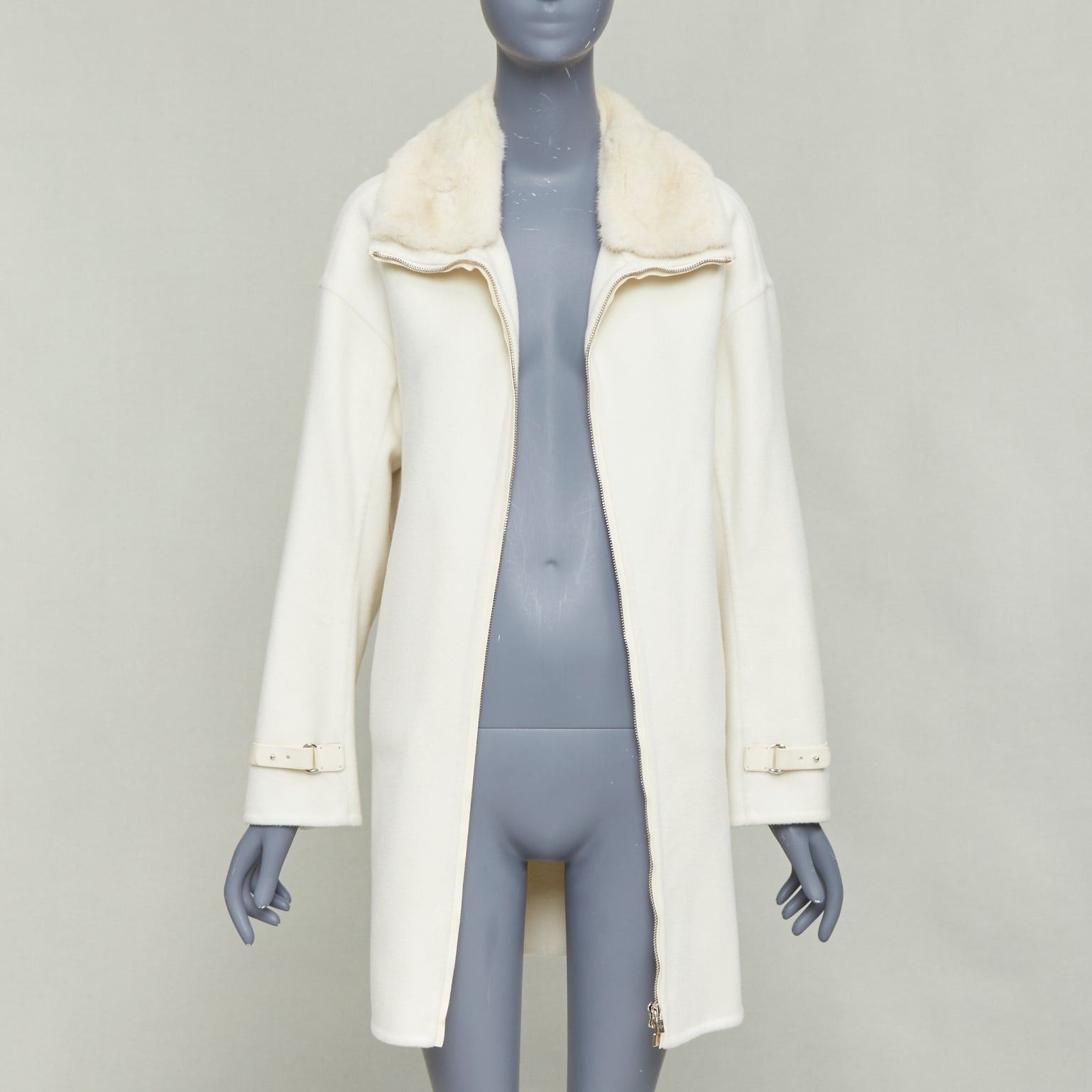 Loro Piana LORO PIANA Baby Cashmere Jubilee cream double face cashmere lambskin fur collar coat S Size S / US 4 / IT 40 - 3 Thumbnail