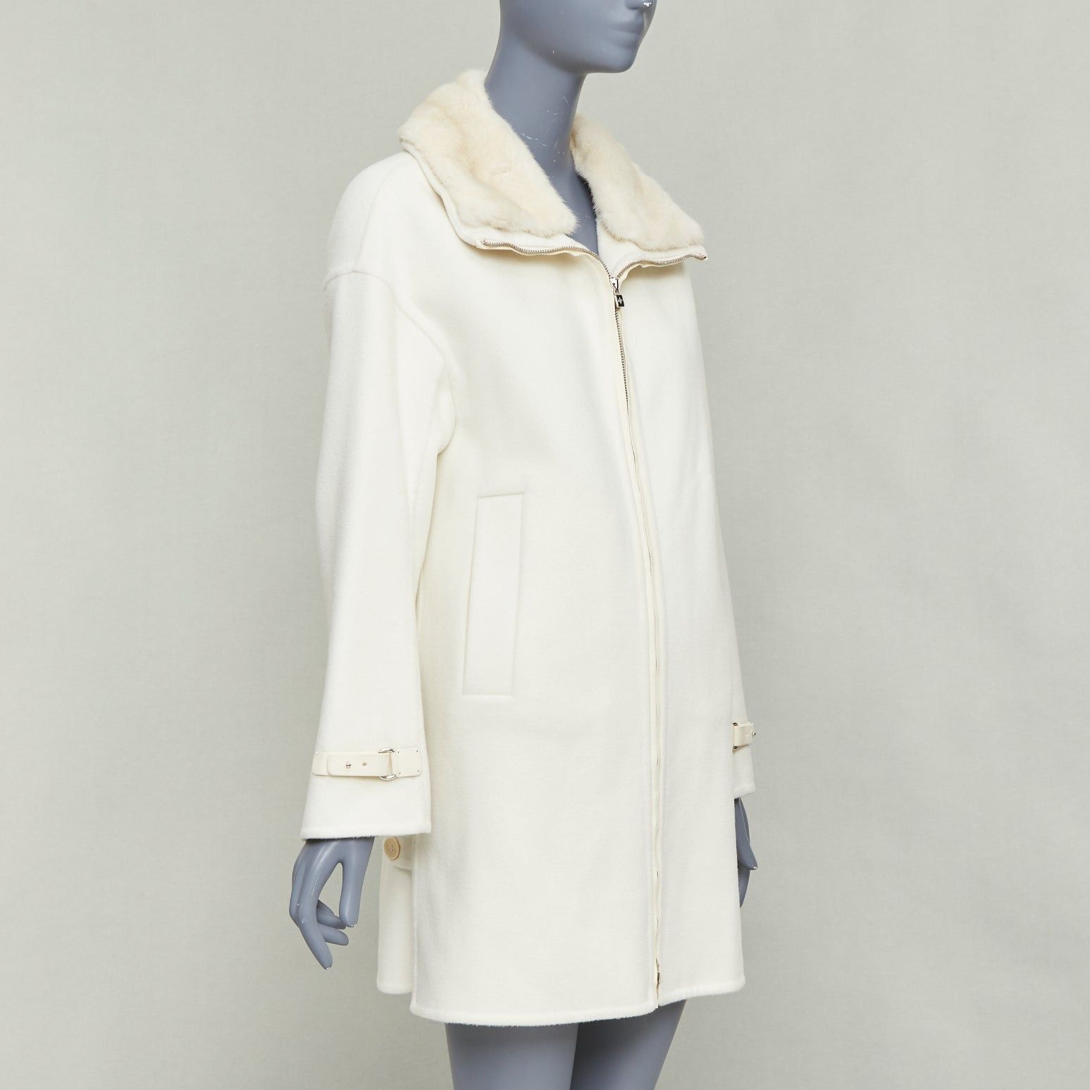 Loro Piana LORO PIANA Baby Cashmere Jubilee cream double face cashmere lambskin fur collar coat S Size S / US 4 / IT 40 - 4 Thumbnail