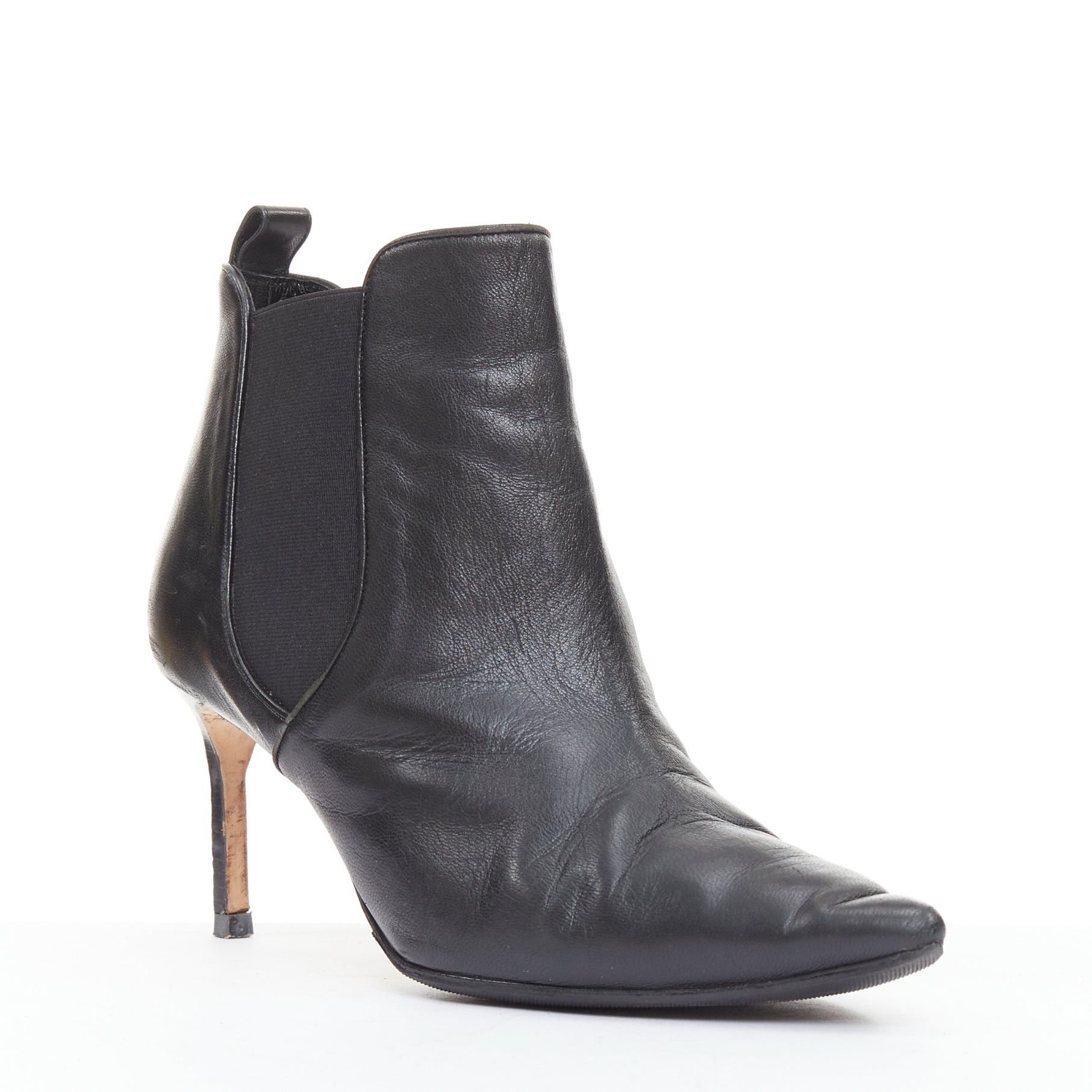 Manolo Blahnik MANOLO BLAHNIK black leather pointy toe ankle boot heels EU39.5 Size US 9.5 / IT 39.5 - 2 Thumbnail