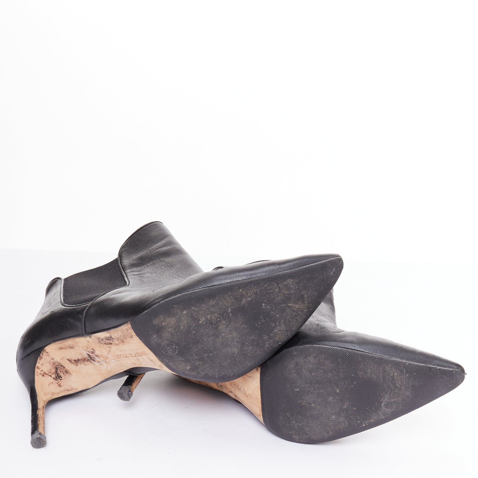 Manolo Blahnik MANOLO BLAHNIK black leather pointy toe ankle boot heels EU39.5 Size US 9.5 / IT 39.5 - 11 Thumbnail