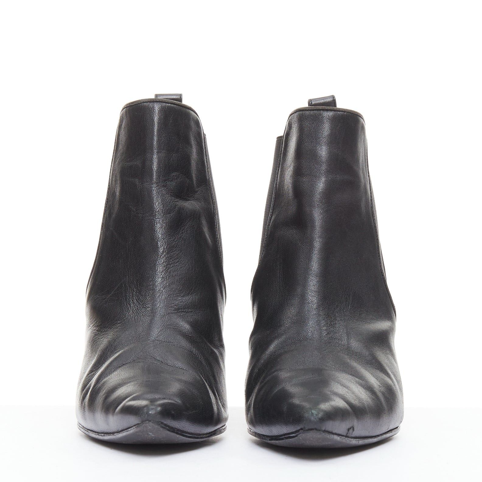 Manolo Blahnik MANOLO BLAHNIK black leather pointy toe ankle boot heels EU39.5 Size US 9.5 / IT 39.5 - 3 Thumbnail