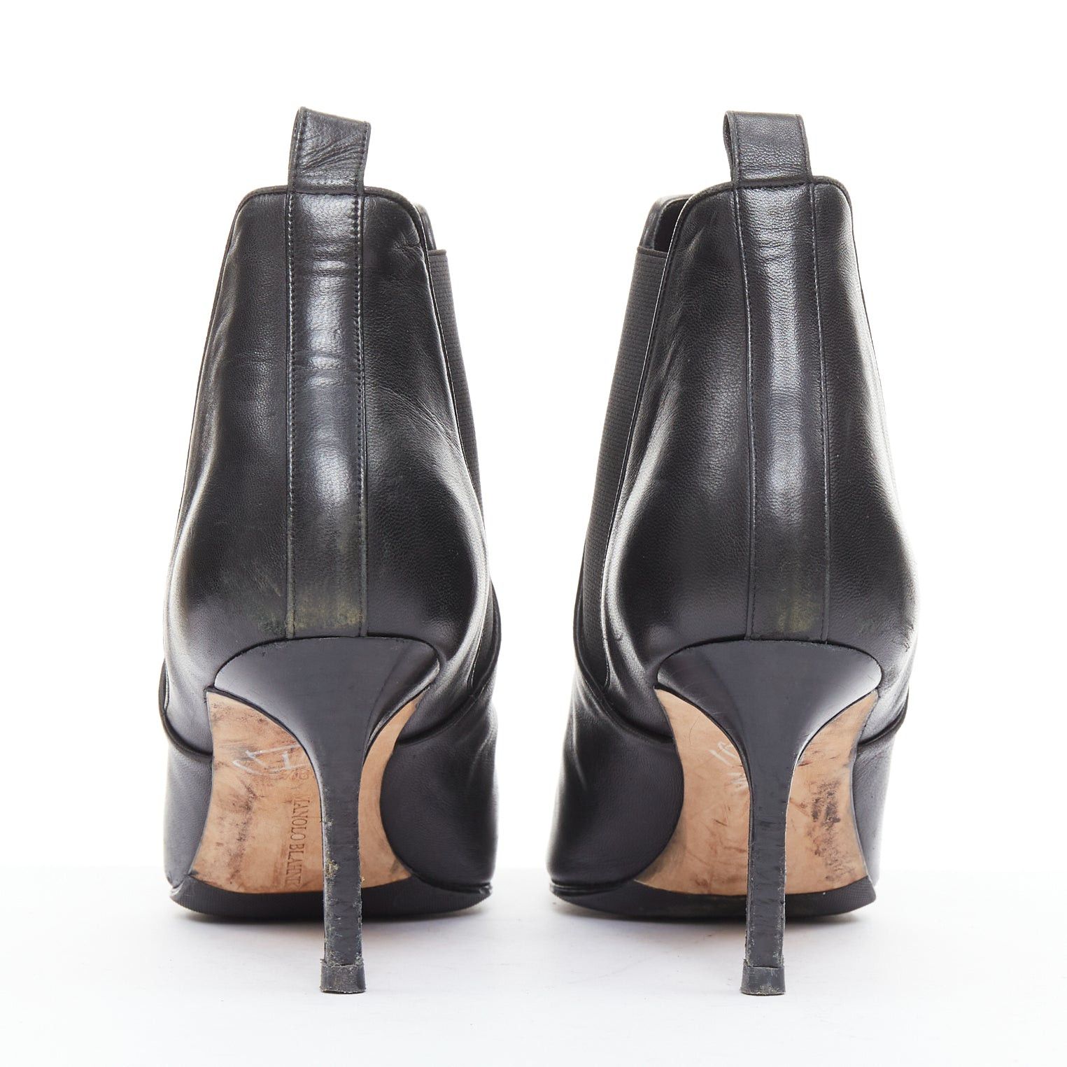 Manolo Blahnik MANOLO BLAHNIK black leather pointy toe ankle boot heels EU39.5 Size US 9.5 / IT 39.5 - 5 Thumbnail