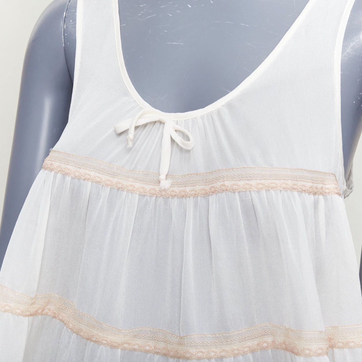 KIKI DE MONTPARNASSE KIKI DE MONTPARNASSE 100% silk cream babydoll bow front tiered bloomer nightwear set M Size M / US 6-8 / IT 42-44 - 2 Thumbnail