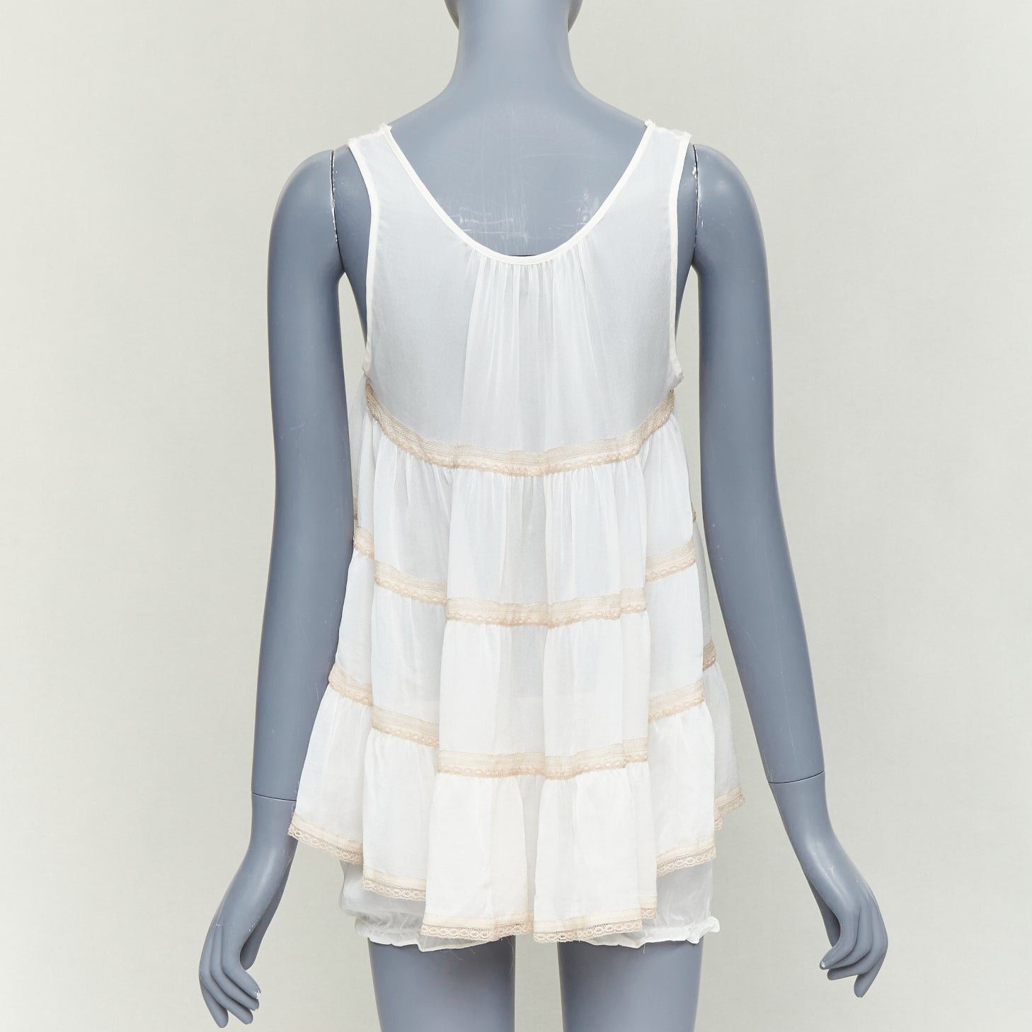 KIKI DE MONTPARNASSE KIKI DE MONTPARNASSE 100% silk cream babydoll bow front tiered bloomer nightwear set M Size M / US 6-8 / IT 42-44 - 6 Thumbnail