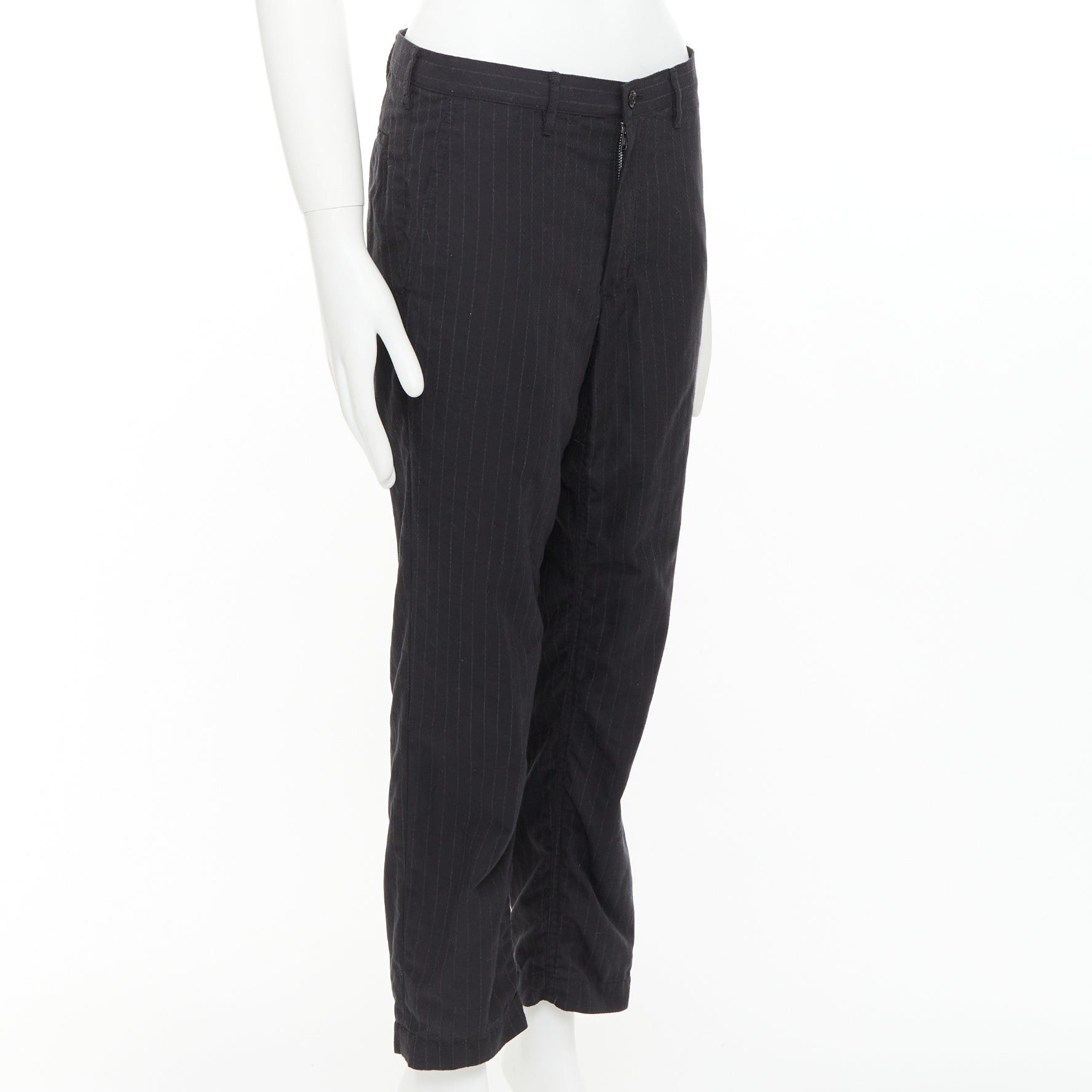 Comme des Garcons COMME DES GARCONS Homme Deux black wooly pinstripe cropped pants S Size US 28 / EU 44 - 3 Thumbnail