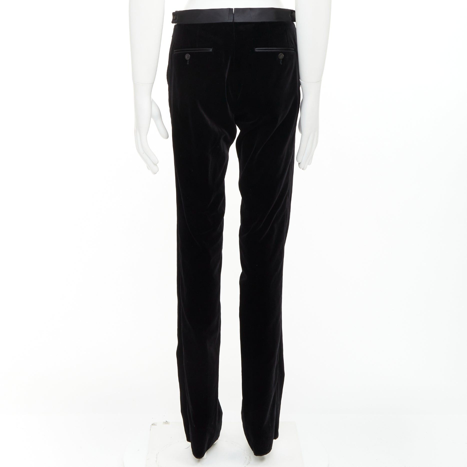 Lanvin LANVIN black cotton velvet satin trim straight leg dress pants FR44 XS Size US 26 / EU 42 - 5 Thumbnail