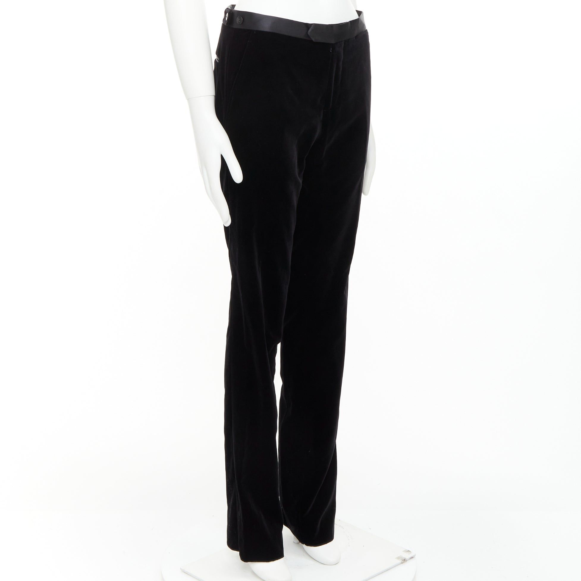 Lanvin LANVIN black cotton velvet satin trim straight leg dress pants FR44 XS Size US 26 / EU 42 - 3 Thumbnail