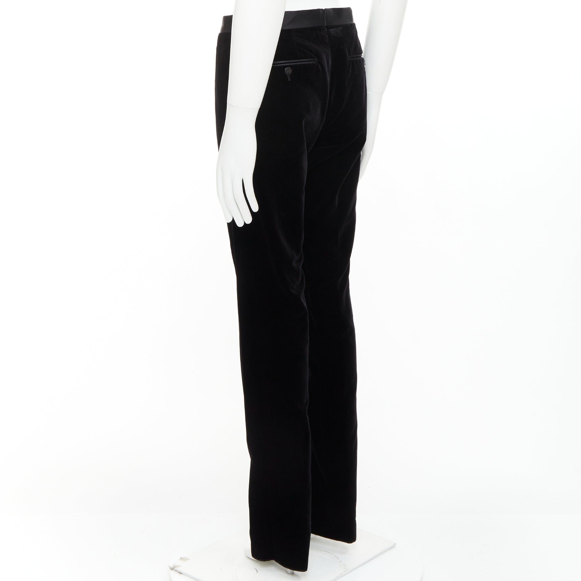 Lanvin LANVIN black cotton velvet satin trim straight leg dress pants FR44 XS Size US 26 / EU 42 - 6 Thumbnail
