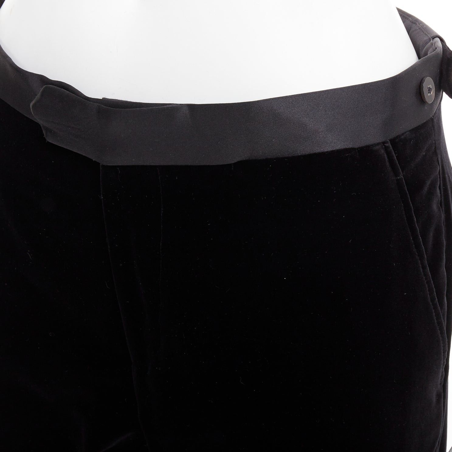 Lanvin LANVIN black cotton velvet satin trim straight leg dress pants FR44 XS Size US 26 / EU 42 - 2 Thumbnail