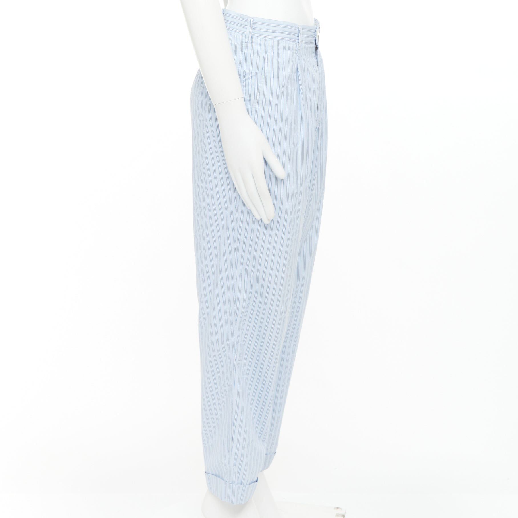 Comme des Garcons COMME DES GARCONS Shirt blue striped cotton poplin mid waist pajama style pants S Size US 28 / EU 44 - 4 Thumbnail