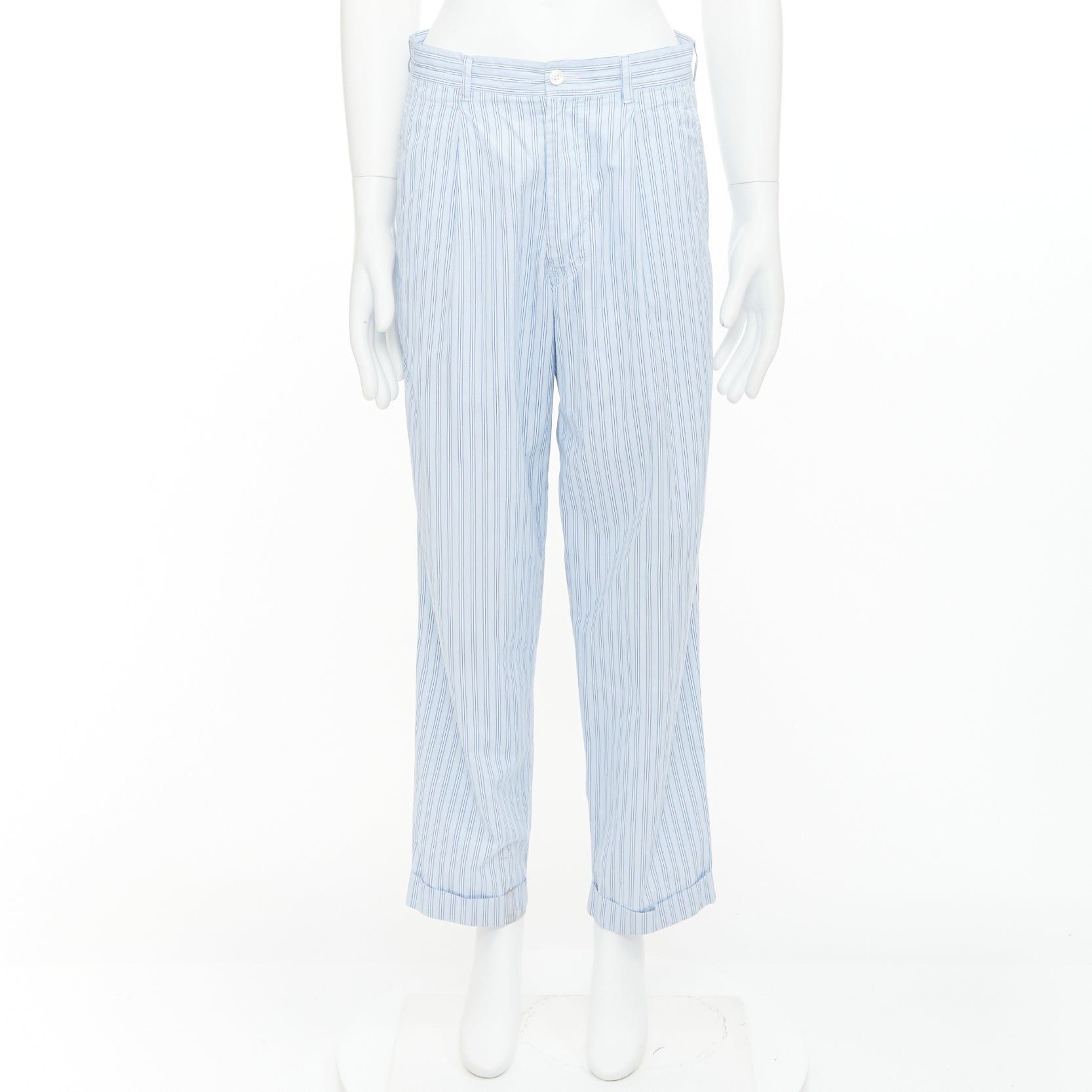 Comme des Garcons COMME DES GARCONS Shirt blue striped cotton poplin mid waist pajama style pants S Size US 28 / EU 44 - 9 Thumbnail