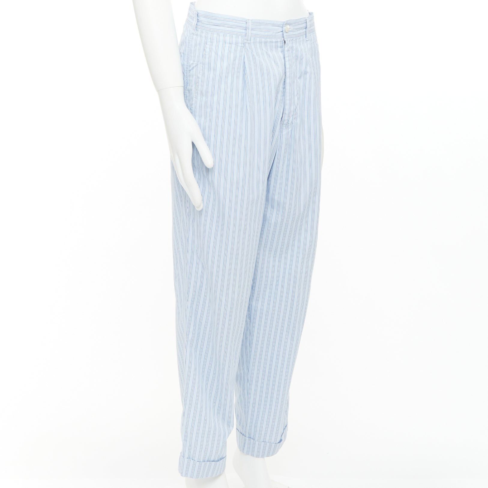 Comme des Garcons COMME DES GARCONS Shirt blue striped cotton poplin mid waist pajama style pants S Size US 28 / EU 44 - 3 Thumbnail