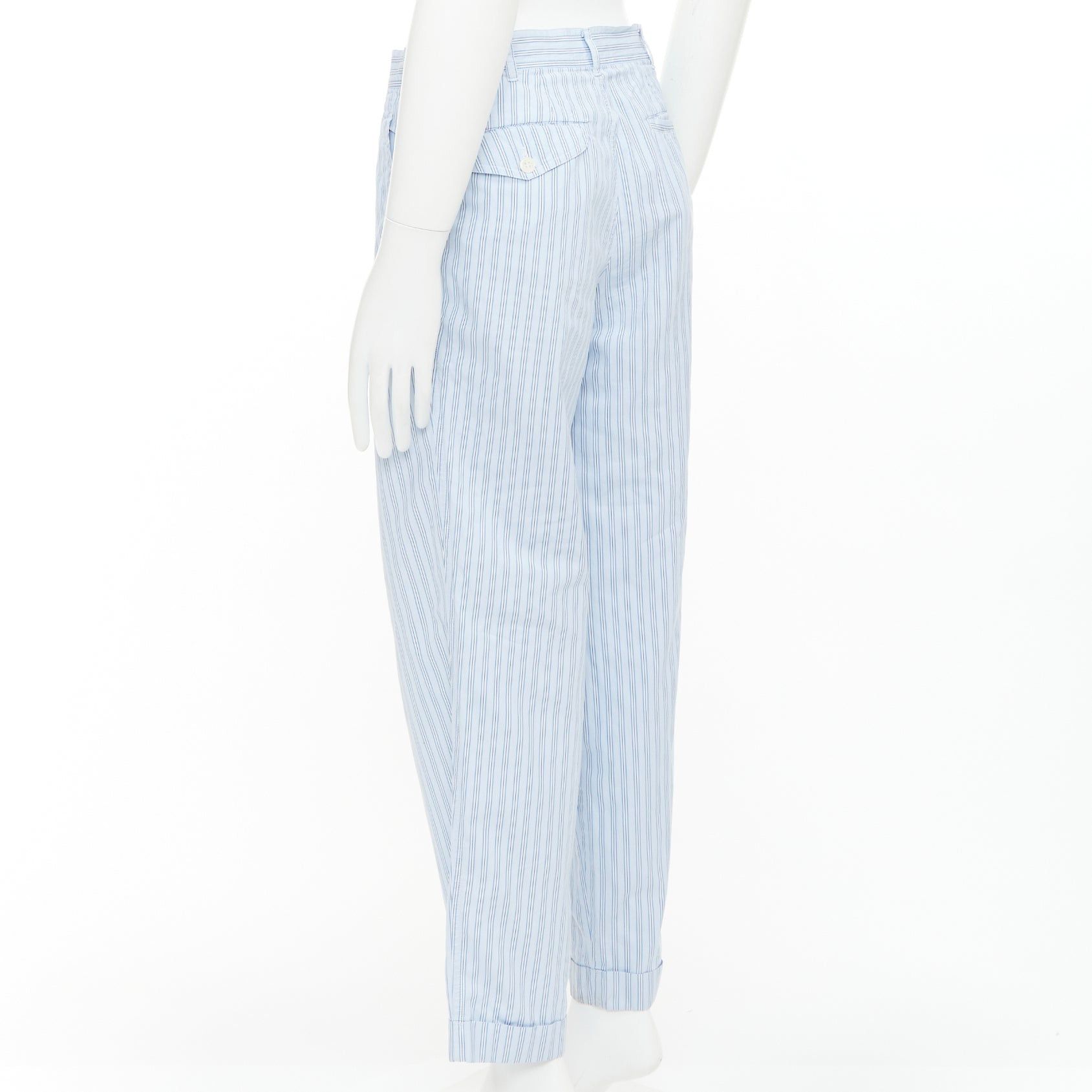 Comme des Garcons COMME DES GARCONS Shirt blue striped cotton poplin mid waist pajama style pants S Size US 28 / EU 44 - 6 Thumbnail