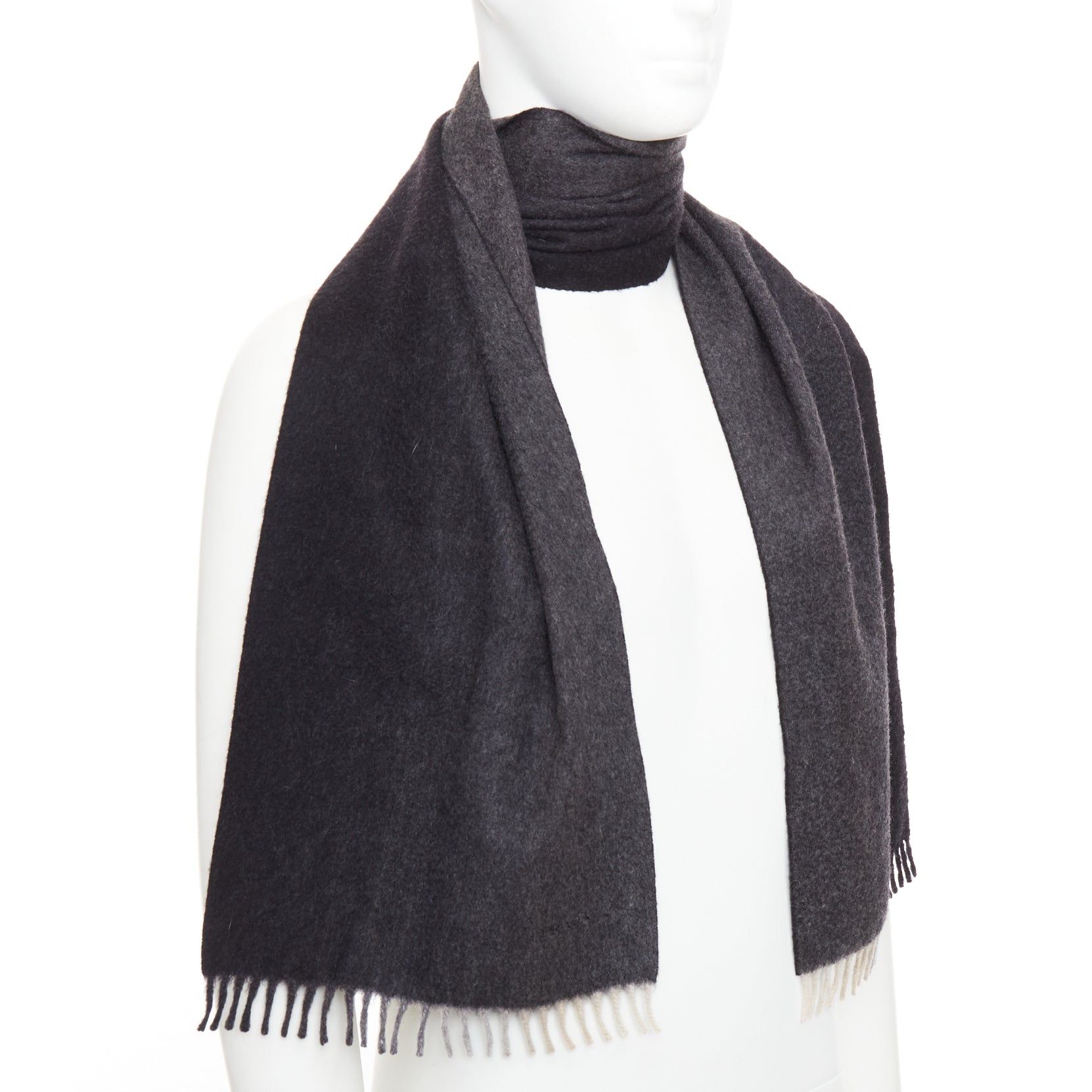 Prada PRADA 2011 grey black 100% cashmere ombre fringe long scarf Size ONE SIZE - 3 Thumbnail